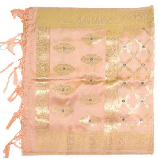 Buy silk dupatta in peach color & golden work. Buy silk dupatta in peach color & golden work.