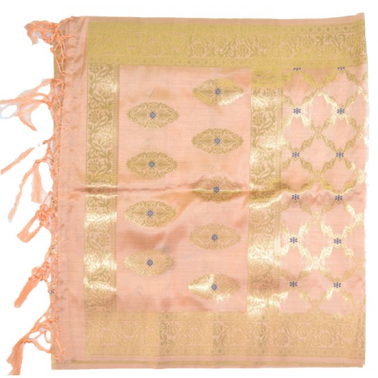 Buy silk dupatta in peach color & golden work.