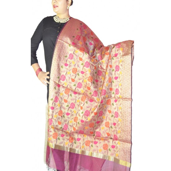 Buy silk printed multicolour dupatta/ stole for women.