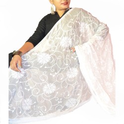 Buy white Chiffon light weight thread work dupatta.