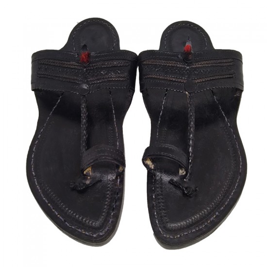 Buy Black colored Leather Kolhapuri Chappal for men