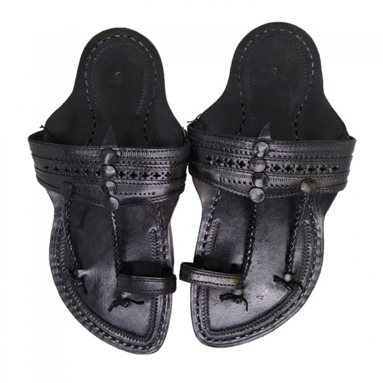 Buy Black colored double strap Kolhapuri Chappal for men.