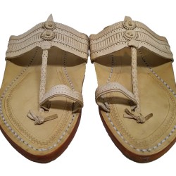 Buy classic skin colored kolhapuri footwear for men.