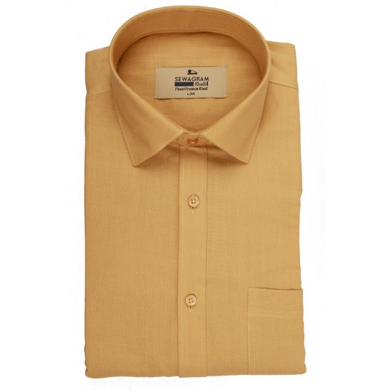 Buy plain yellow muslin khadi shirt for men