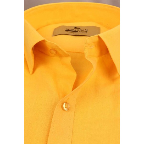 Buy yellow colored plain khadi shirt with full & half sleeves.