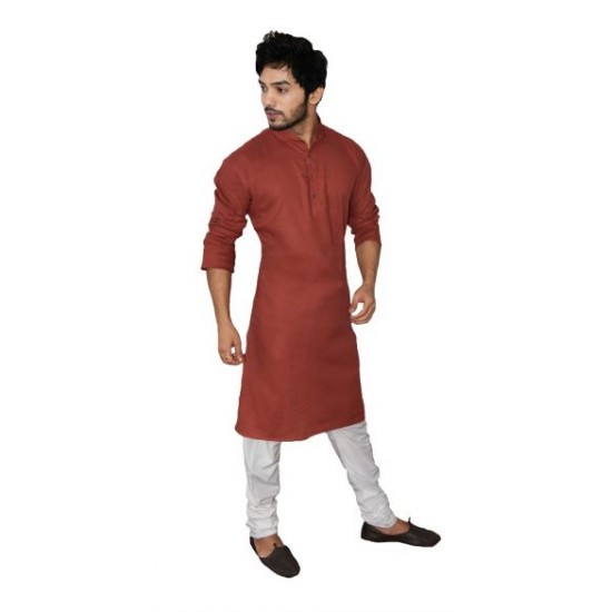 Buy Maroon colored premium khadi long kurta for men.