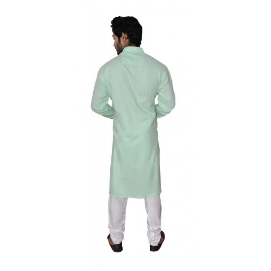 Buy light green colored premium khadi long kurta for men 