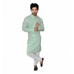 Buy light green colored premium khadi long kurta for men 