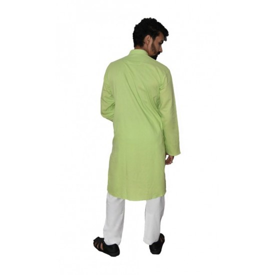 Buy Premium Quality Parrot green Khadi long kurta for Men.