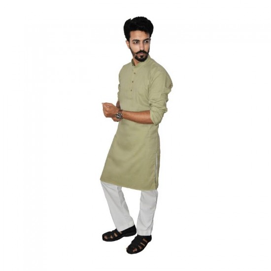 Buy Khaki coloured Premium Muslin Khadi Long kurta for men.