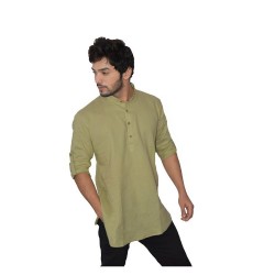 Buy Khaki coloured Premium Muslin Khadi Long kurta for men.