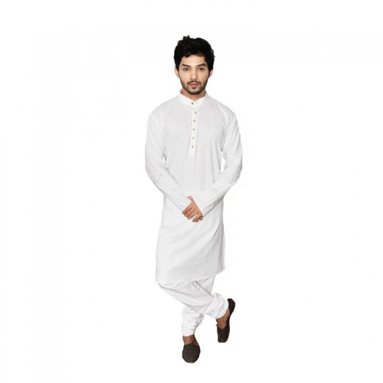 Buy Ecotattva premium khadi plain white long kurta for men