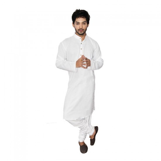 Buy Ecotattva premium khadi plain white long kurta for men