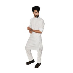 Buy Ecotattva premium khadi plain white long kurta for men