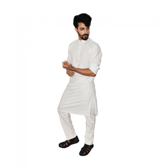 Buy Ecotattva premium khadi plain white long kurta for men