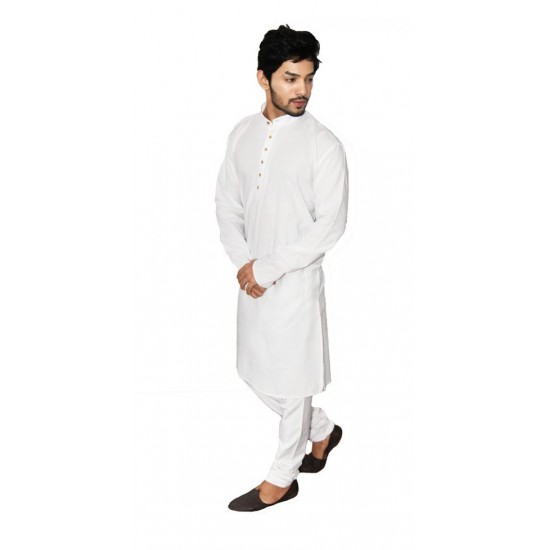 Buy Ecotattva premium khadi plain white long kurta for men