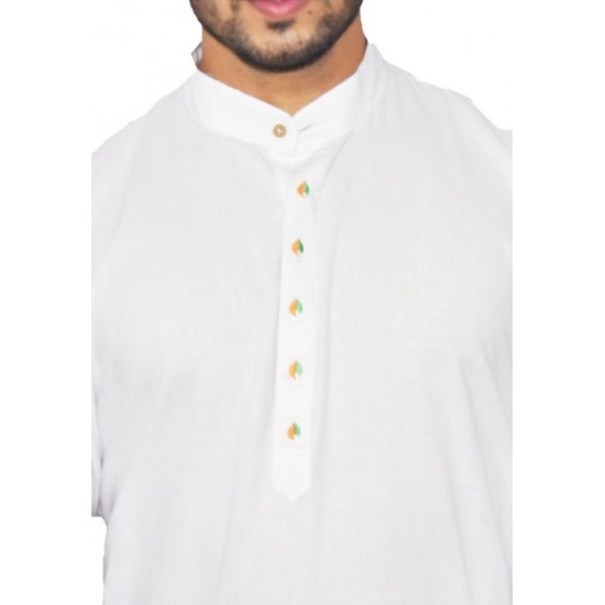 Buy Ecotattva premium khadi plain white long kurta for men