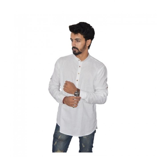 Buy Ecotattva plain white khadi short kurta for men.