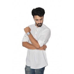 Buy Ecotattva plain white khadi short kurta for men.