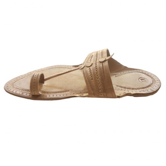 Buy beige colored flat leather kolhapuri chappal.