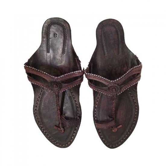 Buy black colored leather kolhapuri chappal for women.