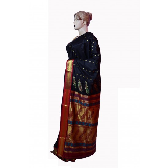 Buy Black Colored Belgaon Silk Saree With Contrast Blouse Piece
