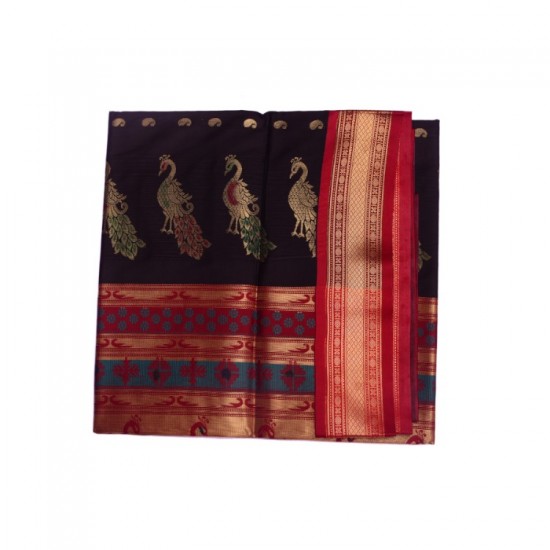 Buy Black Colored Belgaon Silk Saree With Contrast Blouse Piece