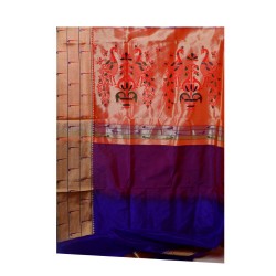 Buy munia Silk paithani with decorative zari and contrast  blouse piece