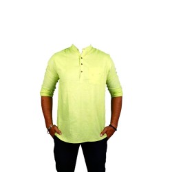 Parrot Green solid coloured Short muslin Khadi kurta for Men