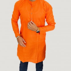 Buy Orange colored full sleeves cotton kurta for men