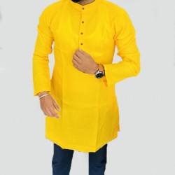 Buy Yellow colored full sleeves cotton kurta for men